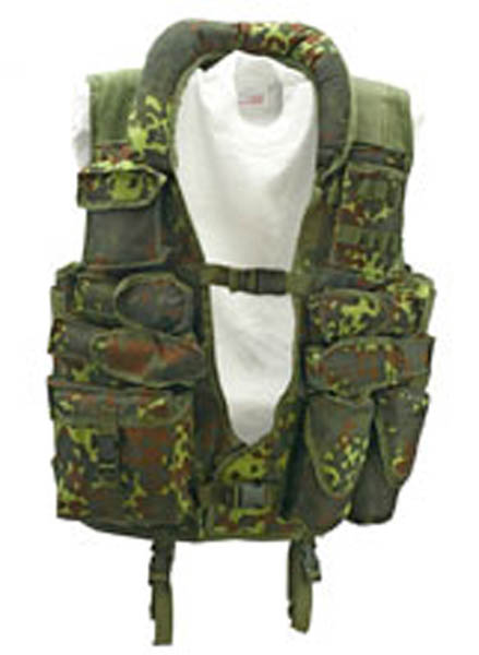 Tactical-Weste mit Lederbesatz, 5-Farben flecktarn neu