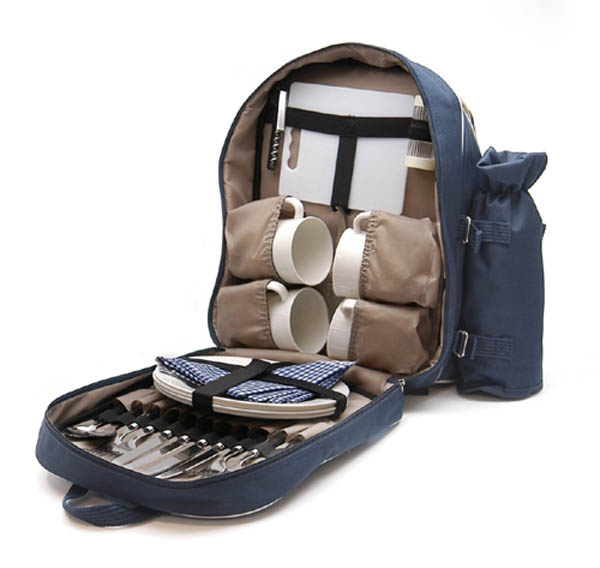 Picknick-Rucksack, mit Kunststoffgeschirr fr 4 Personen, neu