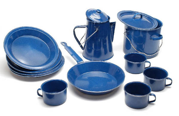 Koch-Set, Western, blau emailliert neu (13-tlg./4-Personen)