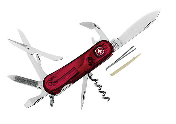 Schweizer Offiziersmesser, Evolution, 9-teilig, Griffschalen transparent-rot