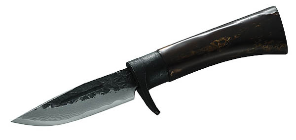 Japanisches Outdoor-Messer, 31 Lagen Damast, Eichenholz, Kirschbaum-Rinde, Weieichen-Scheide