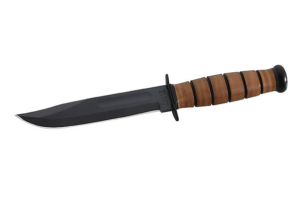 KA-BAR Short USMC, Stahl 1095, pulverbeschichtet, Leder-Griff, Leder-Scheide