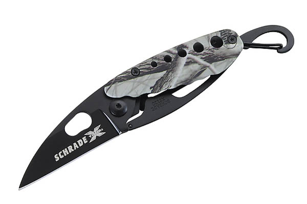 Schrade Einhandmesser X-Timer Leaf, Stahl 420, Camo-Design, Clip, Karabinerhaken