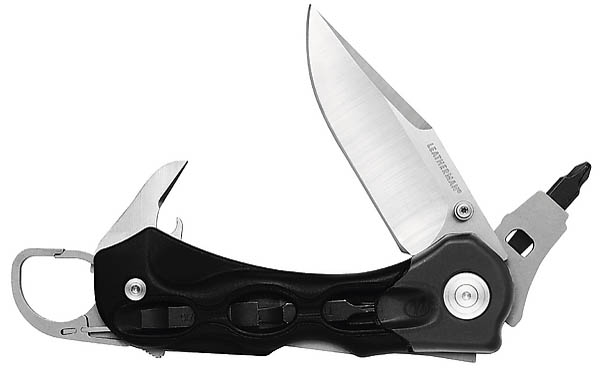 Leatherman-Einhandmesser H503, Stahl 420, diverse Werkzeuge, Gummieinlagen, Nylonscheide