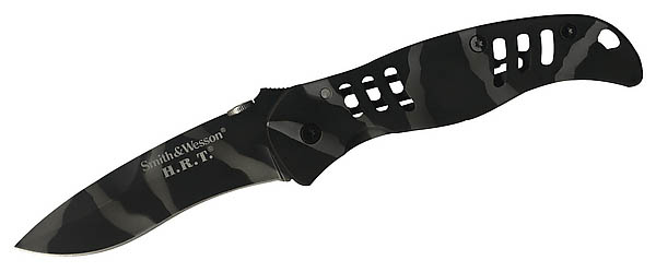 Smith and Wesson Einhandmesser H.R.T., Stahl 440 C, grau-schwarzes Camo-Design, Gürtelclip