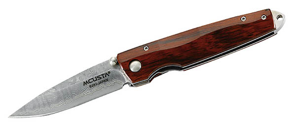 MCUSTA-Einhandmesser, 65-Lagen VG-10-Damast, Cocobolo-Holz, Edelstahlclip