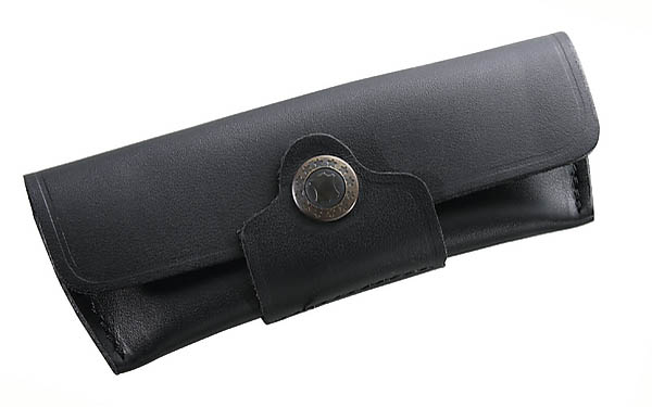 Schwarzes Leder-Etui, fr Messer mit 12 cm Heftlnge, Grtelschlaufe, quer zu tragen