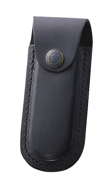 Schwarzes Leder-Etui, fr Messer mit 11 cm Heftlnge, Grtelschlaufe, lngs und quer tragbar