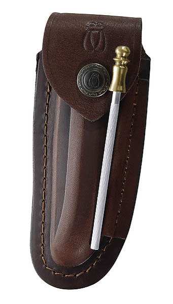 Braunes Leder-Etui, f. Laguiole-Messer mit 10cm Heftlnge, lngs und quer tragbar, inkl. Wetzstahl 10 cm