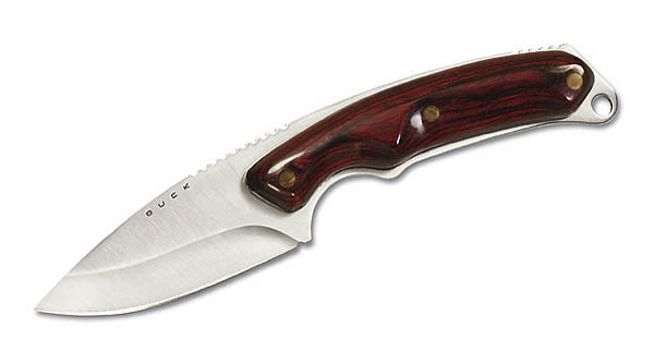 Buck Alpha Hunter, ATS-34 Stahl, Rosewood-Schalen, Lederscheide