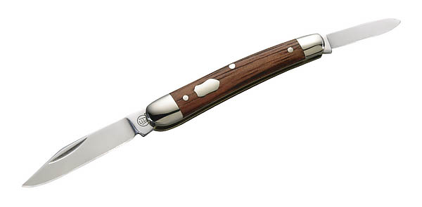 Hartkopf-Taschenmesser, Santine-Rotholz, 2-teilig, Stahl 1.4034, Neusilberbacken