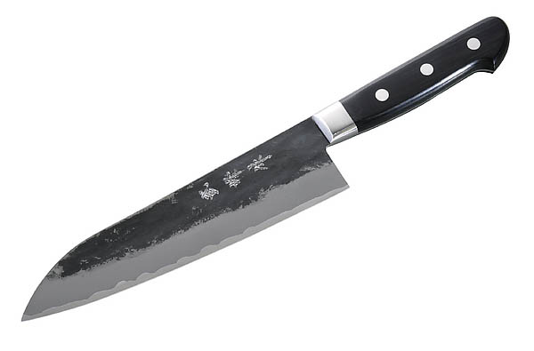 Japanisches Kochmesser Santoku, Blauer Papierstahl, Pakkaholz