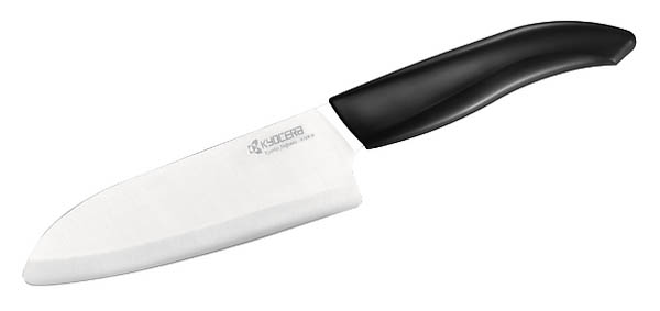 Kyocera Santoku-Messer, weie Zirkoniakeramik, ergonomischer Kunststoffgriff, abgerundete Spitze