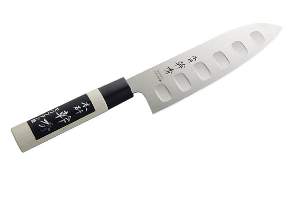 Japanisches Kochmesser Santoku, 1K6 Stahl, Magnolienholz, Kunststoffzwinge