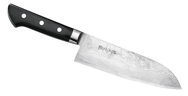 Japanisches Kochmesser Santoku, 73 Lagen Damast, Ebenholz