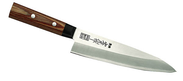 Japanisches Kochmesser Gyuto, 3-Lagen-Stahl, Schichtholz, Bffelhorn-Zwinge