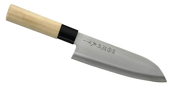 Japanisches Kochmesser, Santoku, rostfreier Stahl, Klinge beidseitig angeschliffen