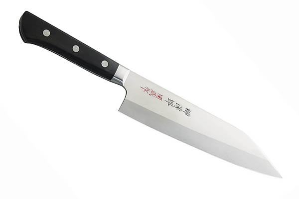 Japanisches Kochmesser Santoku, Stahl AUS-8, Pakkaholz, Holzscheide