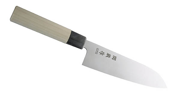 Japanisches Kochmesser Santoku, Stahl 420-J2, Pappelholz, Kunststoffzwinge