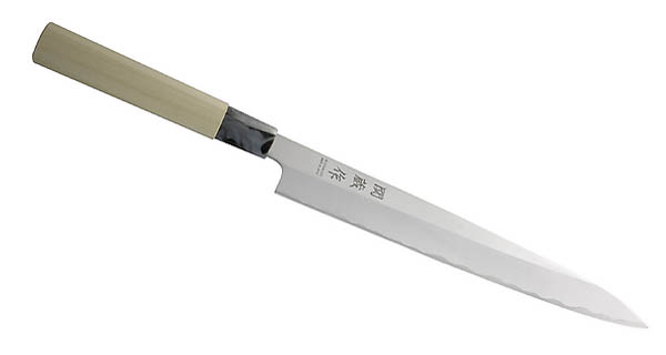 Japanisches Kochmesser Sashimi, Stahl 420-J2, Klinge 24 cm, Pappelholz, Kunststoffzwinge