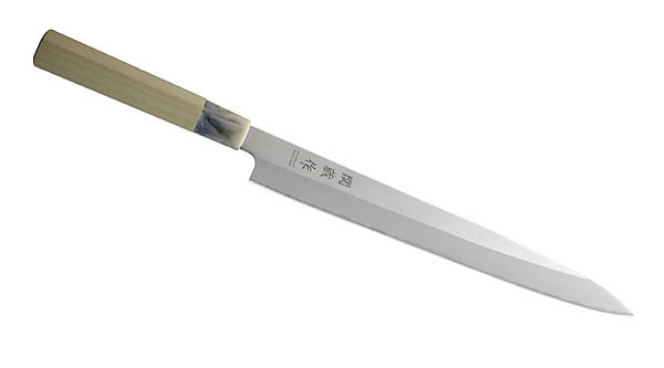 Japanisches Kochmesser Sashimi, Stahl 420-J2, Klinge 27 cm, Pappelholz, Kunststoffzwinge