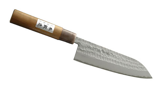 Japanisches Kochmesser Santoku, 3-Lagen-Stahl, Kirschholz