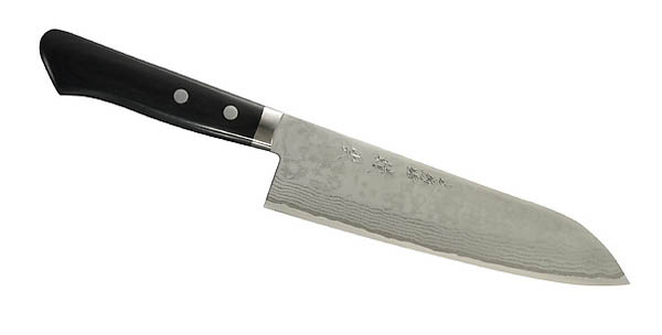 Japanisches Kochmesser Santoku, Damastklinge, Pakkaholz