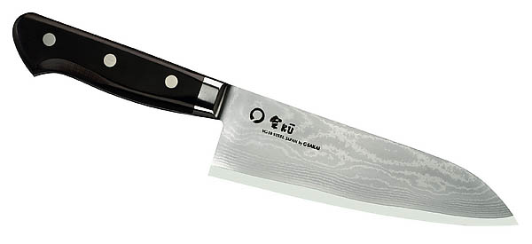 Japanisches Kochmesser Santoku, 65 Lagen VG-10 Damastklinge, Ebenholz