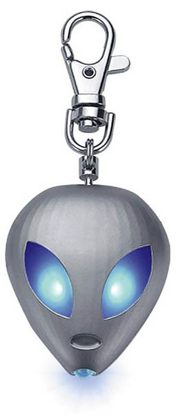 Alien-Lite-Schlüsselanhänger, blaue LED, inkl. 2 Batterien CR 1620, Metallbox